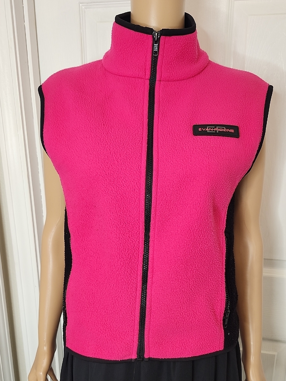 Evan Picone Hot Pink Sleevless Fleece Zipper Vest with Black Trim